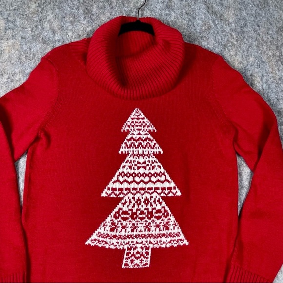 Talbots Lambswool Blend Christmas Tree Cowl Neck Holiday Celebration Sweater - S - Picture 6 of 15